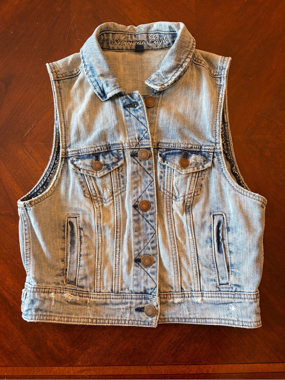 American Eagle Outfitters Light Blue Denim Vest - Button Front Sleeveless Jacket